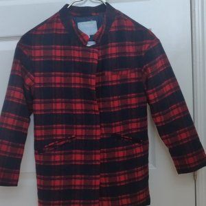 Vertbaudet navy and red plaid pea coat